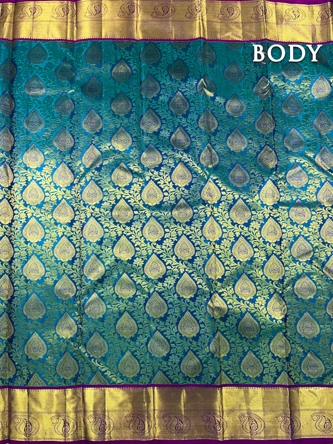Dual color of green and blue kanchipuram pure silk saree