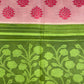 Green and pink printed cotton saree