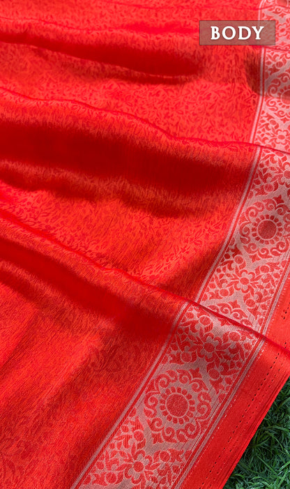 Dual shade of red mysore crepe semi silk saree