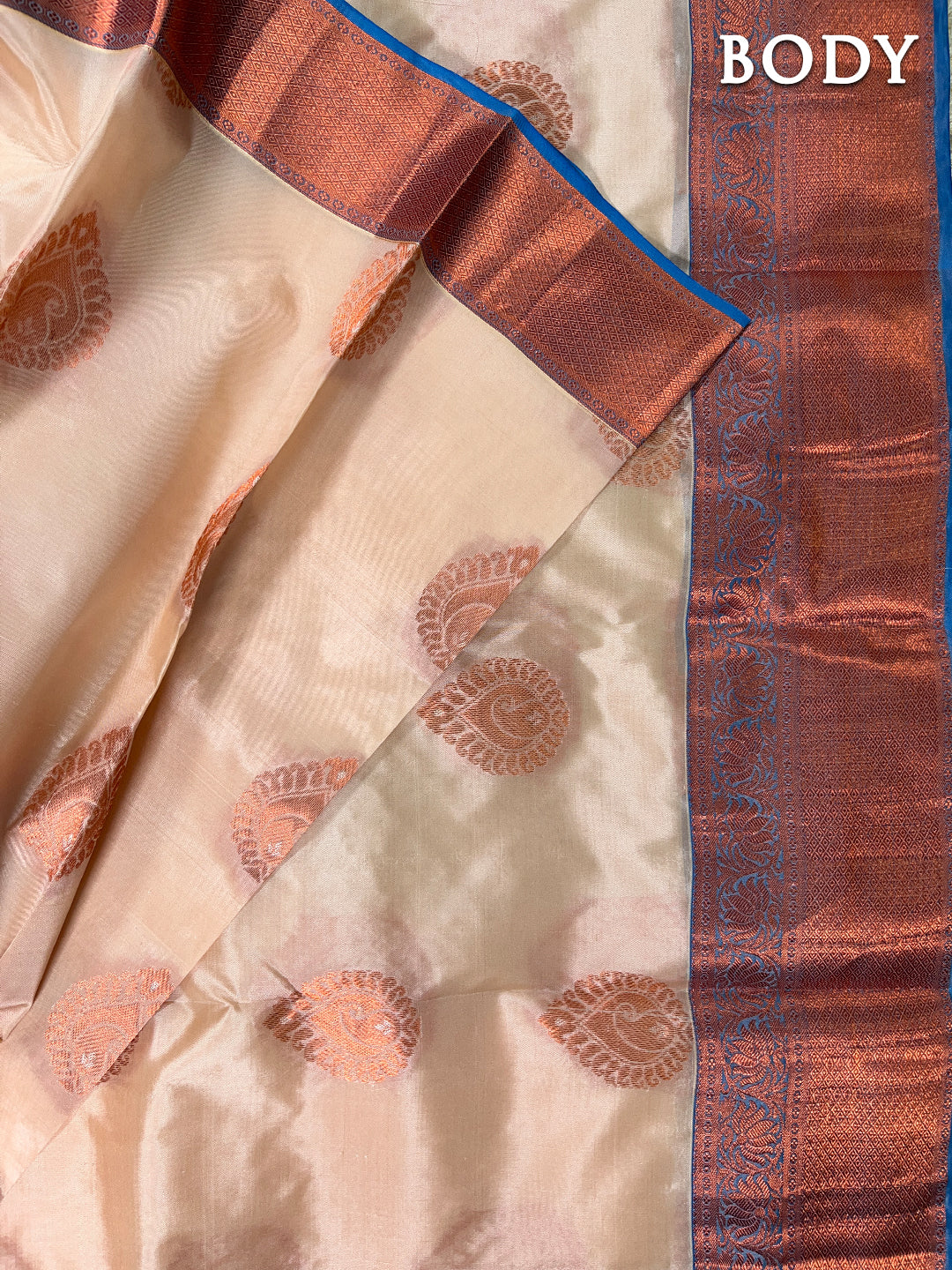 Dual color of beige kanchipuram pure silk saree