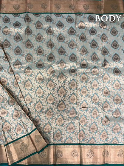 Dual color of grey kanchipuram korvai silk saree