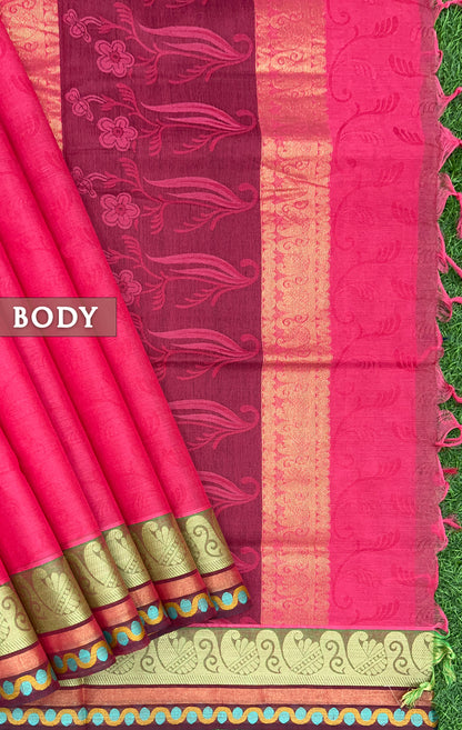 Pink double tone pure rich cotton saree