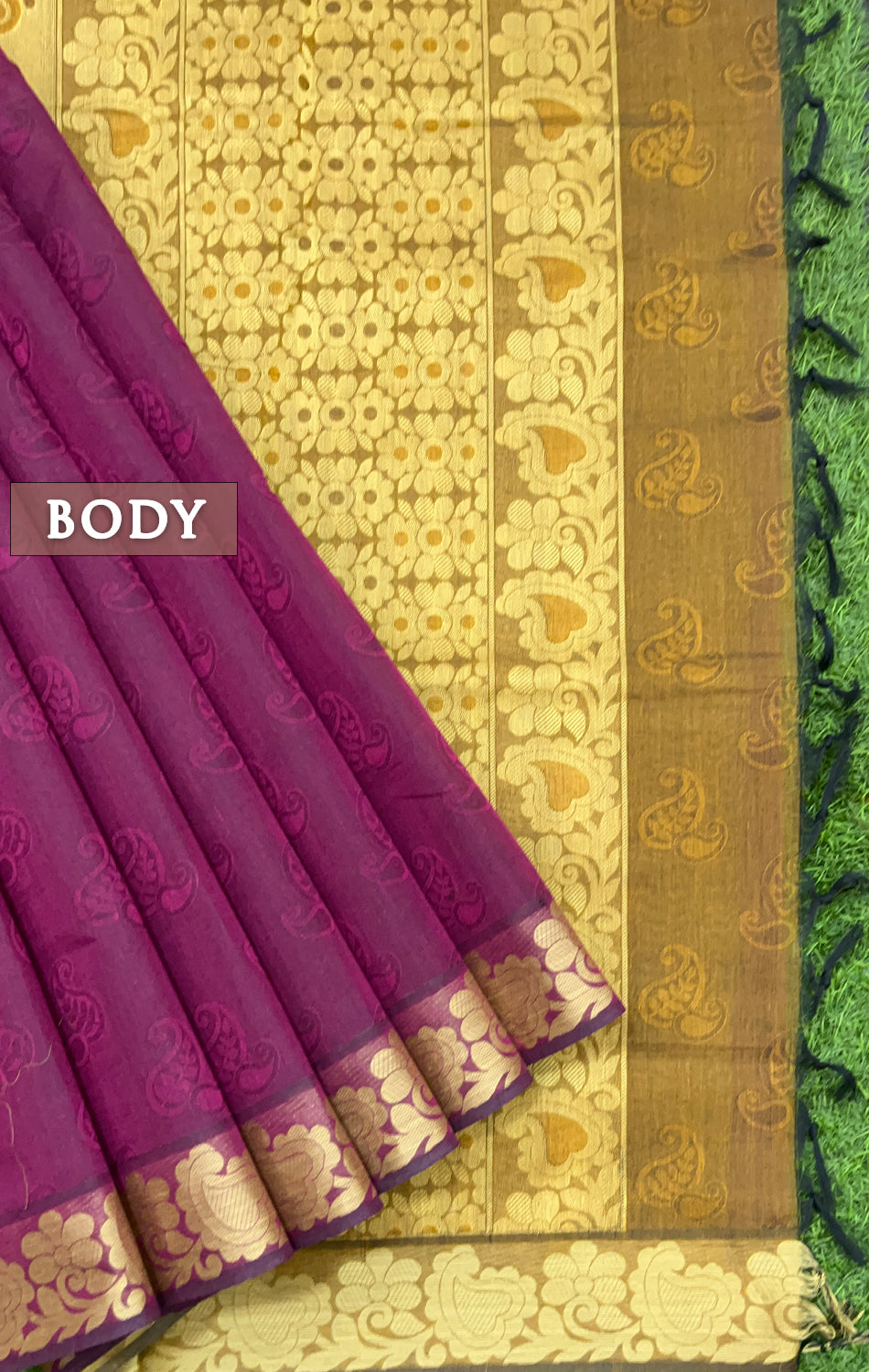 Beet red and mustard yellow pure rich cotton saree