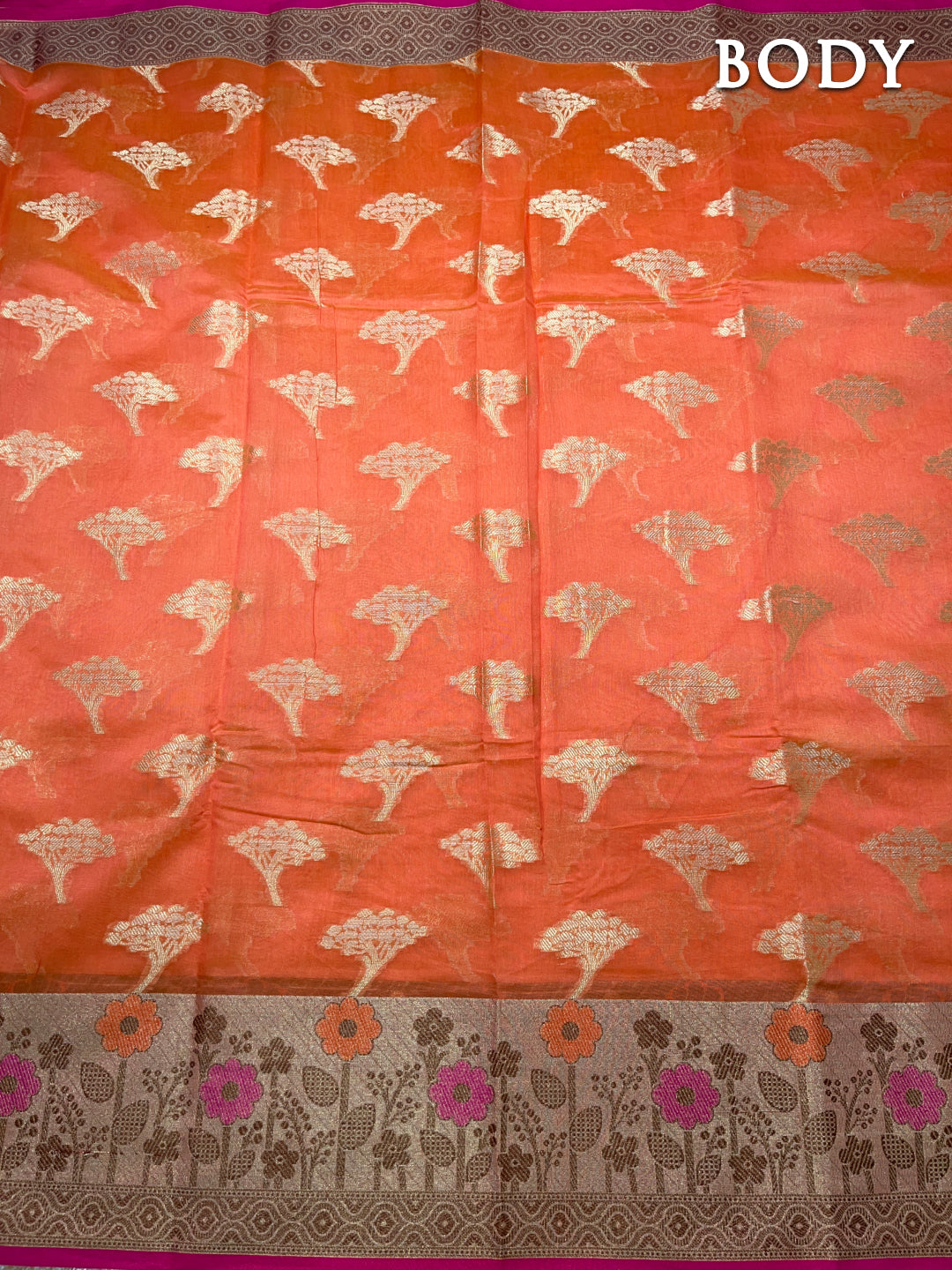 Orange banarasi chanderi cotton saree