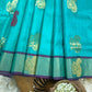 Turquoise blue kanchipuram pure soft silk saree