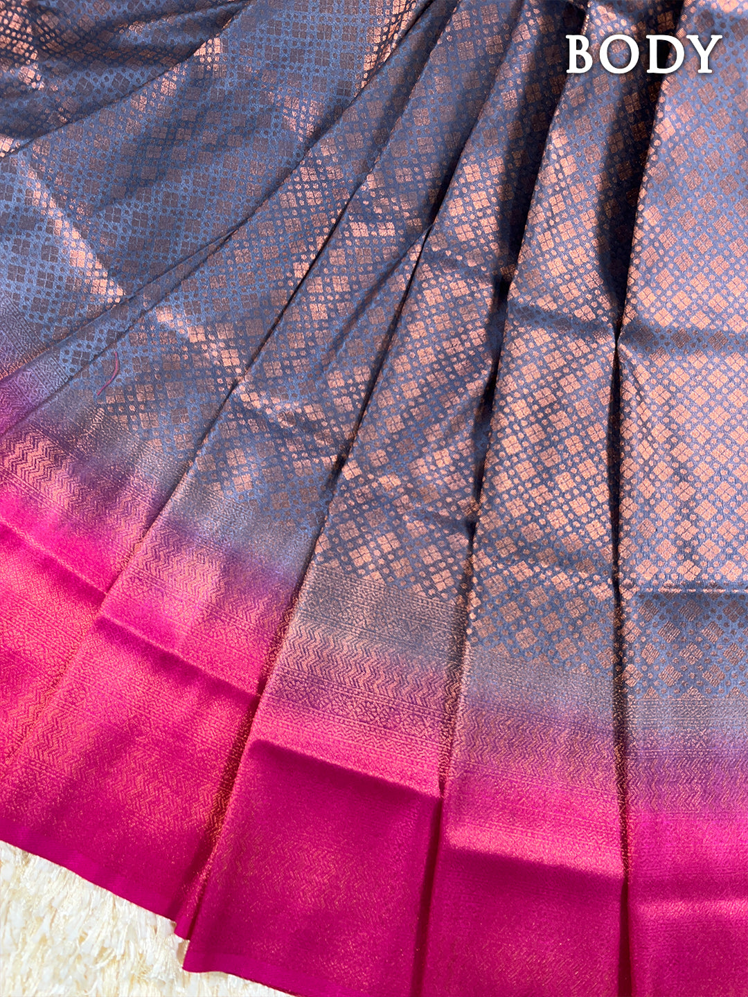 Ink blue and pink banaras soft silk saree