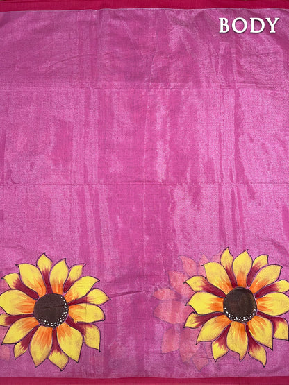 Pink hand painted saree