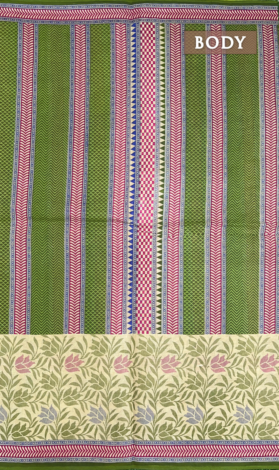 Green printed cotton saree