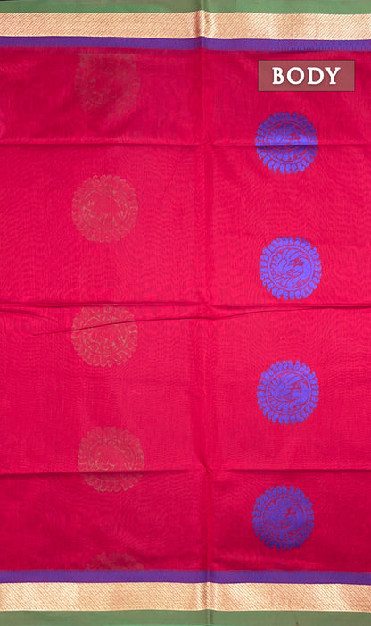 Red chanderi silk cotton saree
