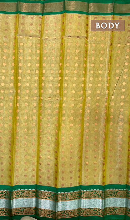 Yellow and green tissue semi silk saree