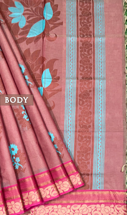 Dual pink shade pure rich cotton saree