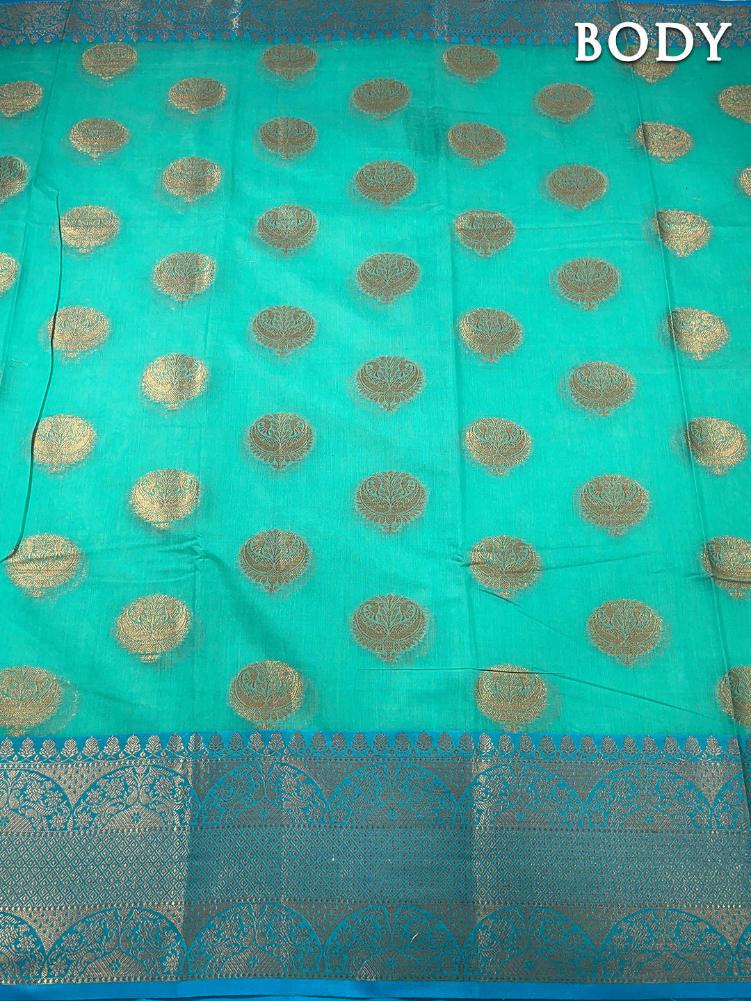 Turquoise blue banarasi chanderi cotton saree