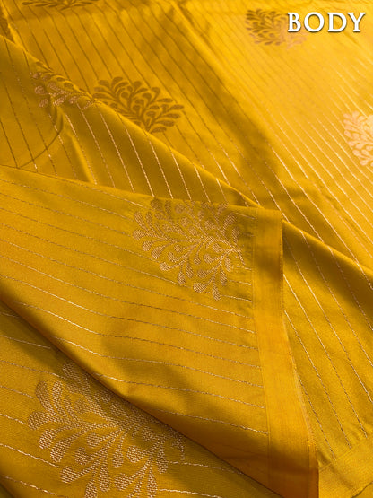 Mustard yellow kanchipuram soft silk saree