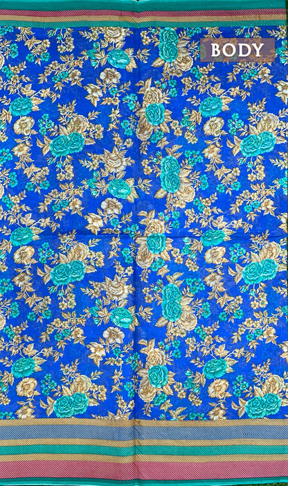 Blue printed cotton saree