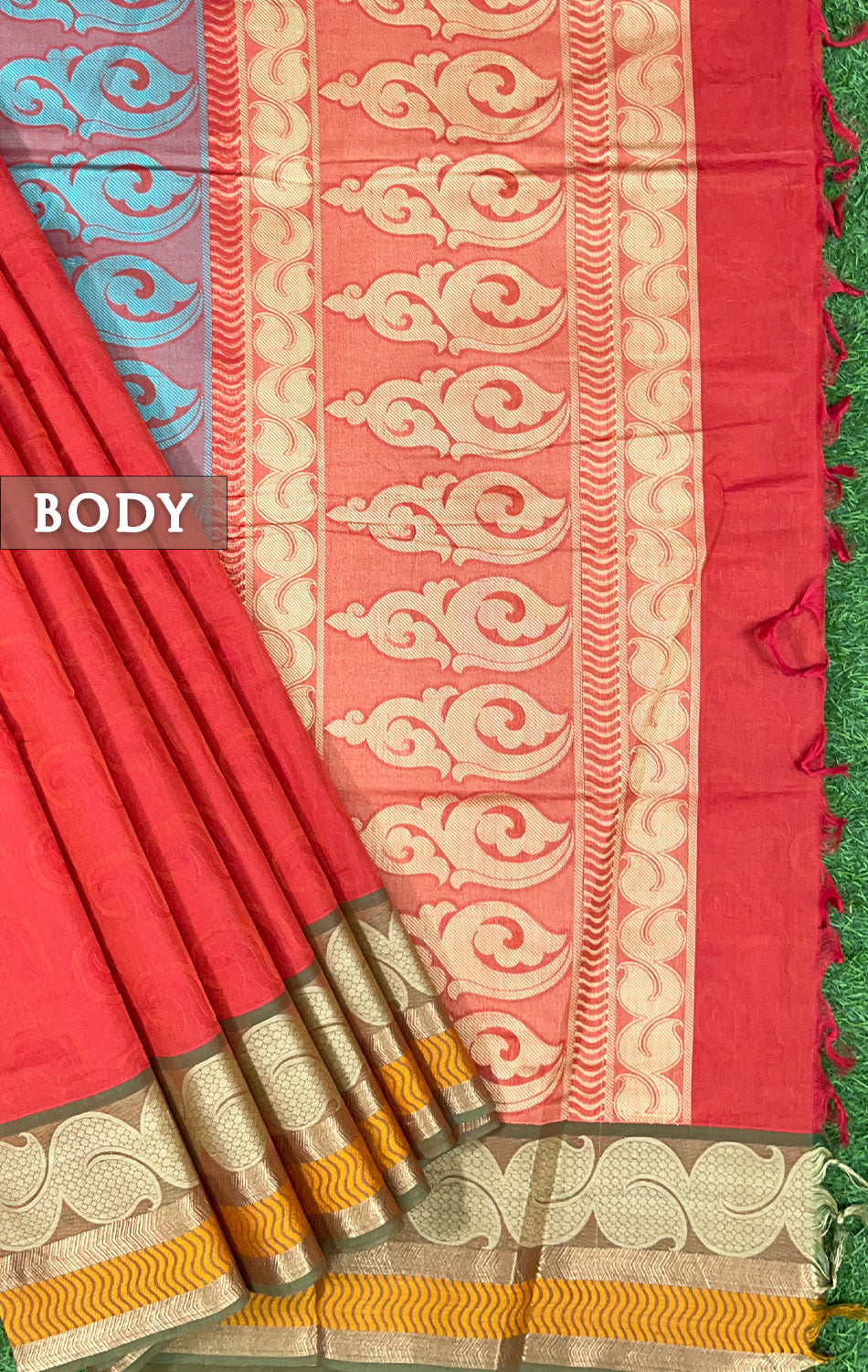 Red pure rich cotton saree