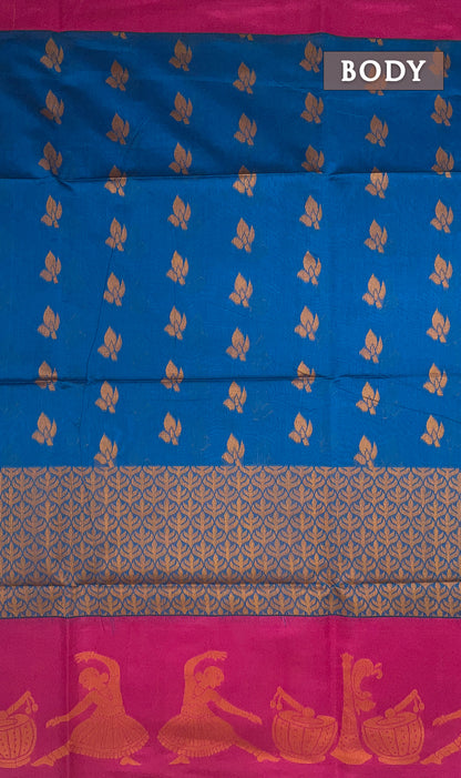 Blue and pink chanderi silk cotton saree