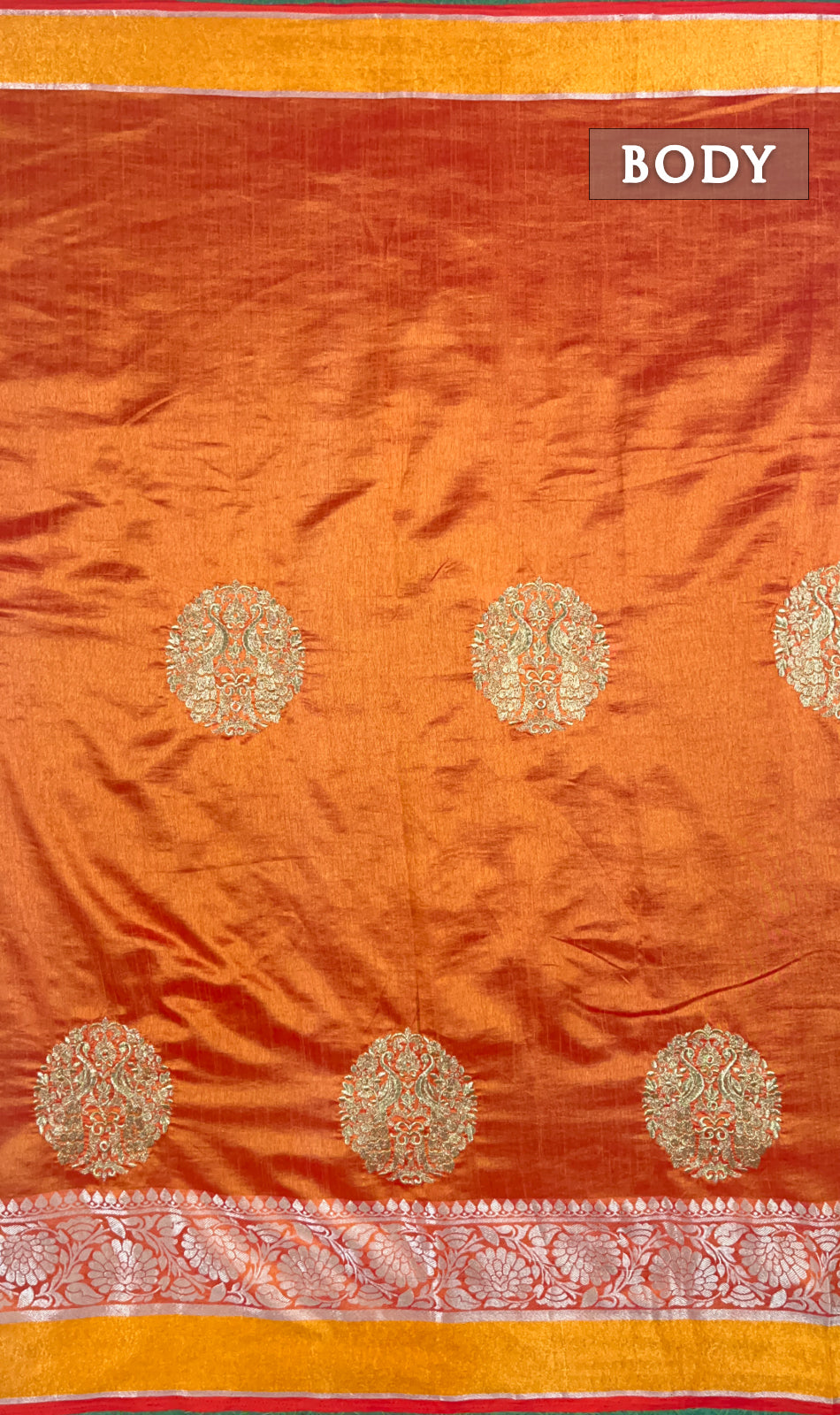 Dual shade of orange raw silk saree