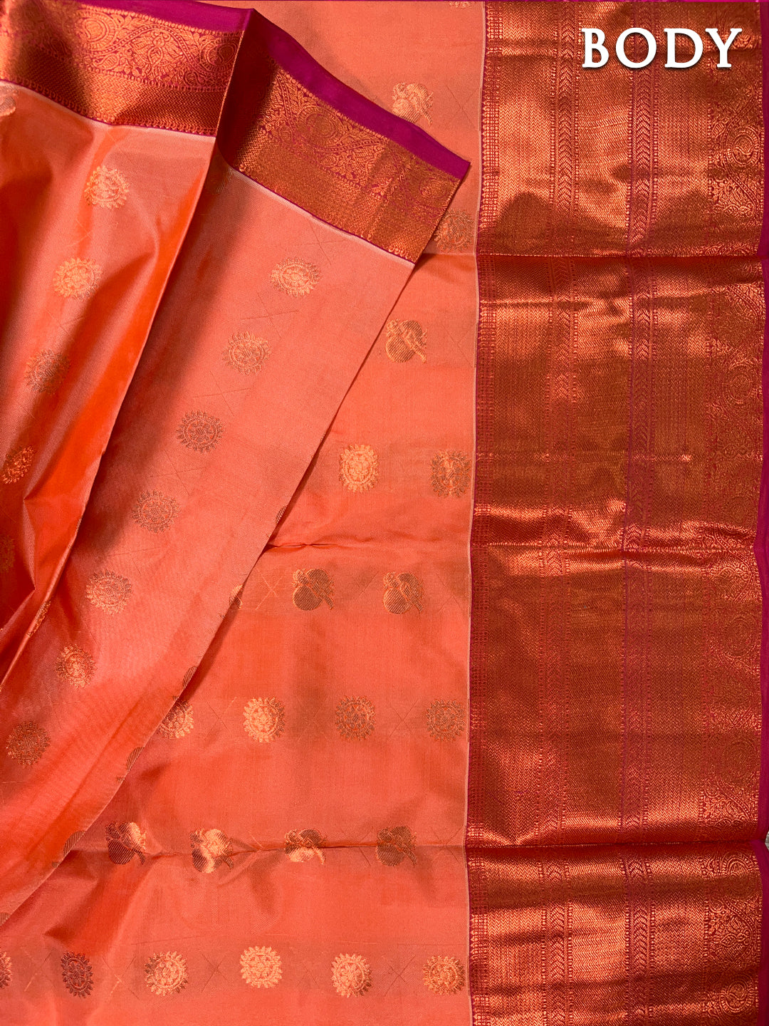 Dual color of orange kanchipuram pure silk saree