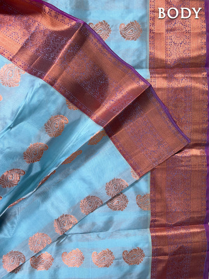 Dual color of blue kanchipuram pure silk saree