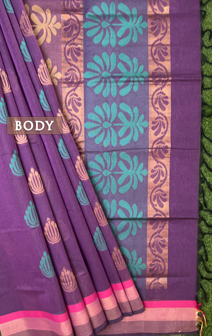 Deep violet and blue pure rich cotton saree