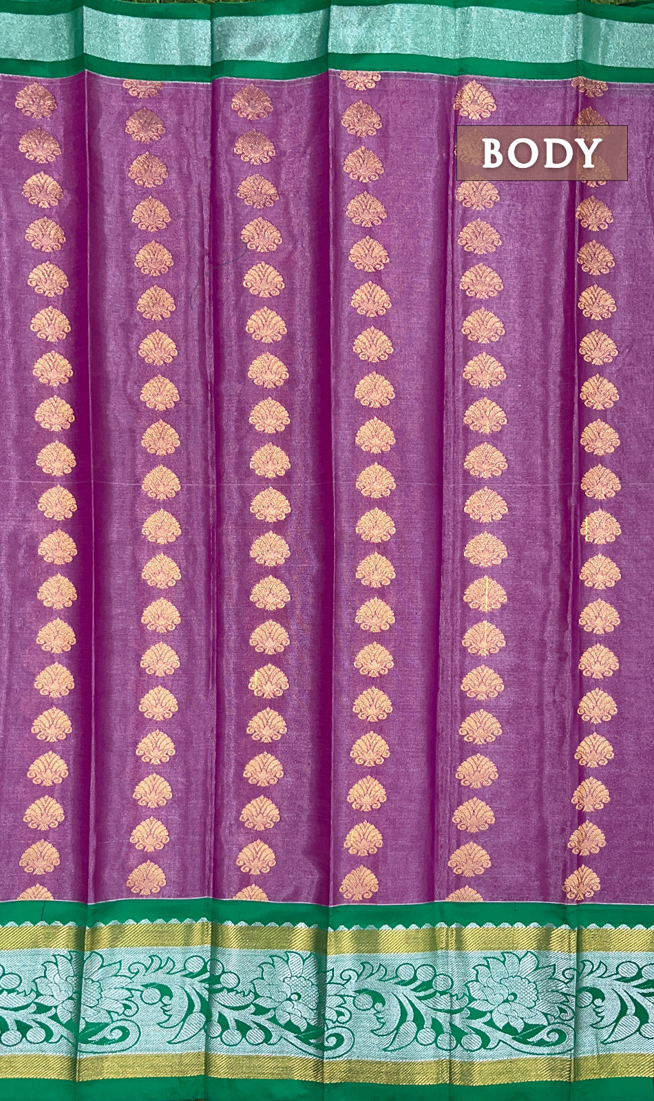 Purple and green tissue semi silk saree