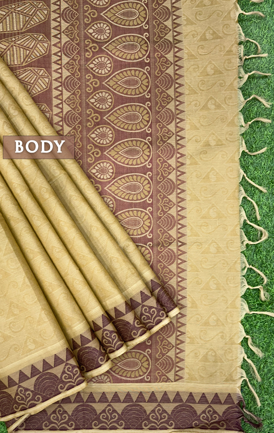 Sand and brown color pure rich cotton saree
