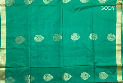 Green with Red Kanchipuram semi soft silk saree
