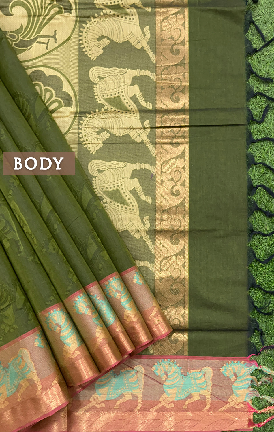 Double green shade pure rich cotton saree