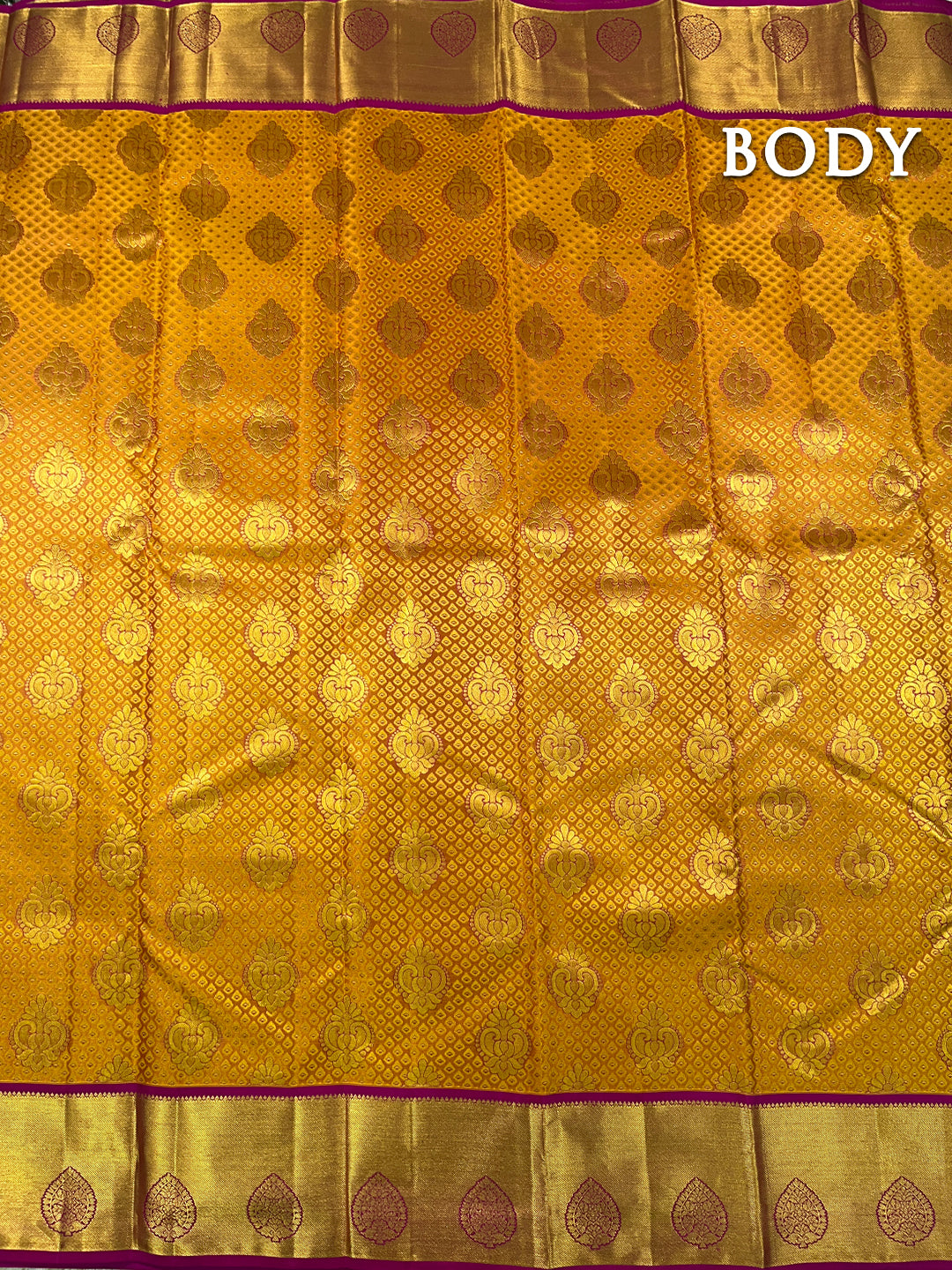 Mustard yellow kanchipuram pure silk saree