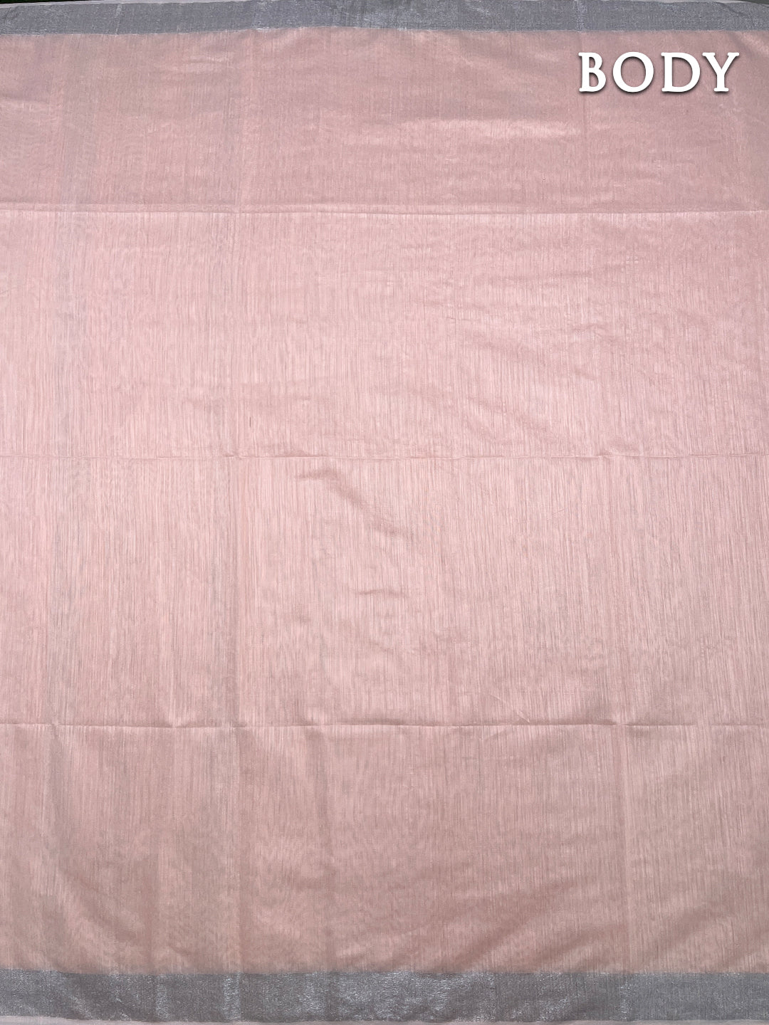 Baby pink cotton linen saree
