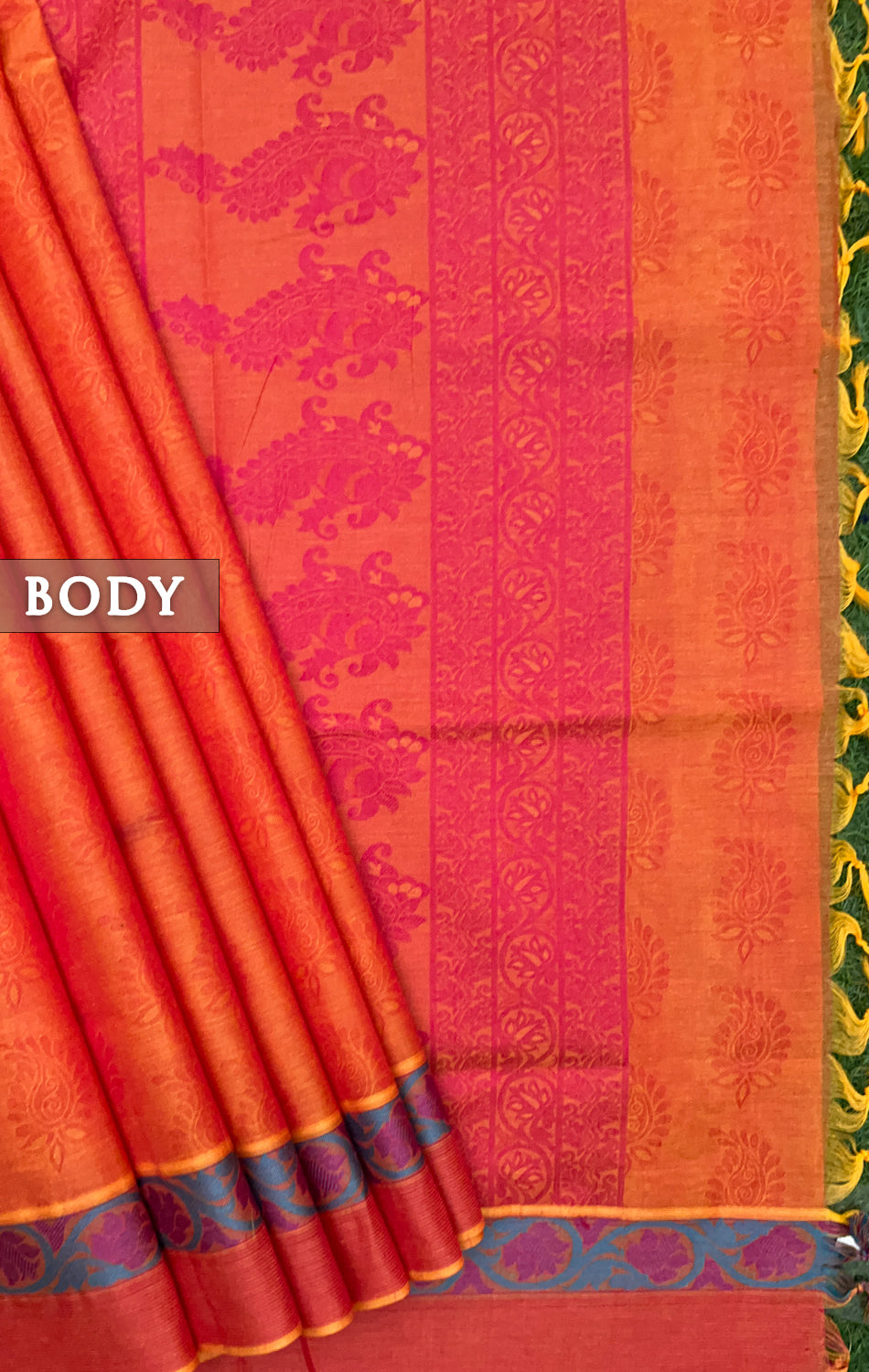 Orange and pink double tone pure rich cotton saree