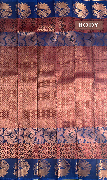 Dual shade of brown and blue semi silk saree