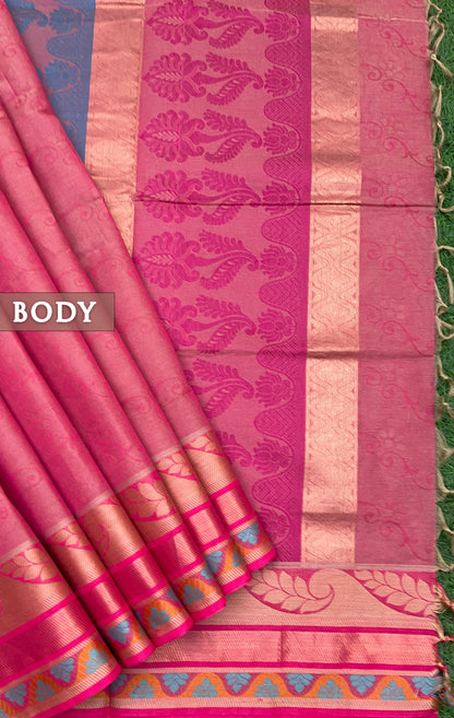 Pink double tone pure rich cotton saree