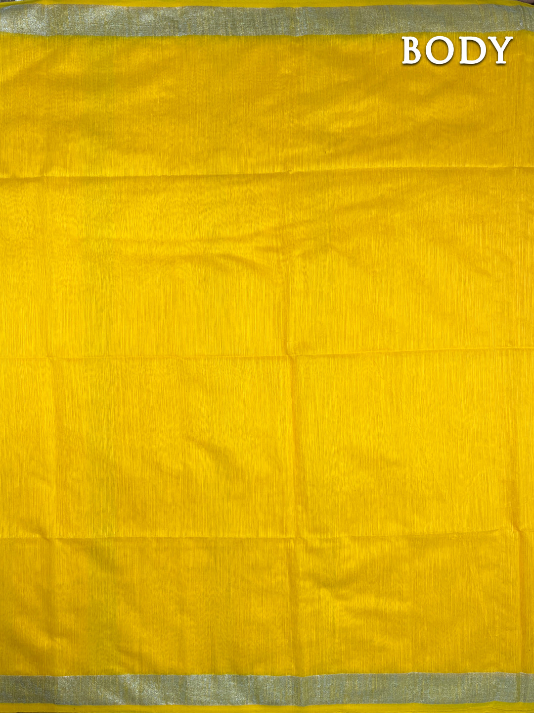 Lemon yellow cotton linen saree