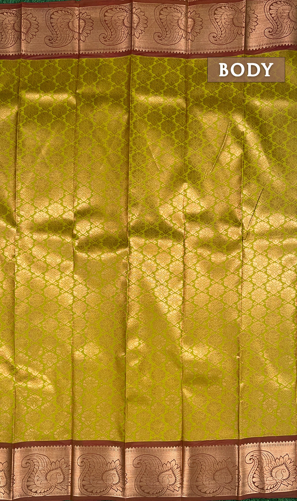 Dual shade of mustard yellow and maroon semi silk saree