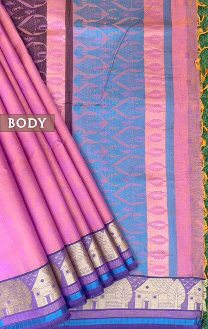 Pink and violet pure rich cotton saree