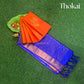 Orange with Royal blue Kanchipuram semi soft silk saree