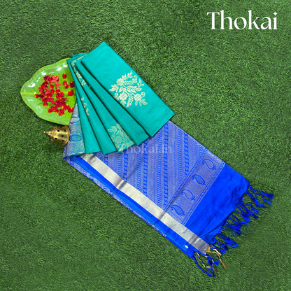 Green with Blue Kanchipuram semi soft silk saree