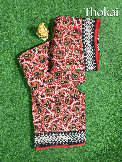 Maroon kalamkari cotton saree