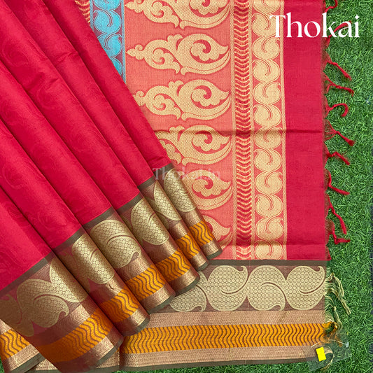 Red double tone pure rich cotton saree