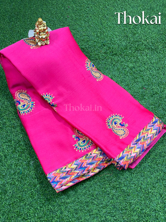 Pink embroidery saree