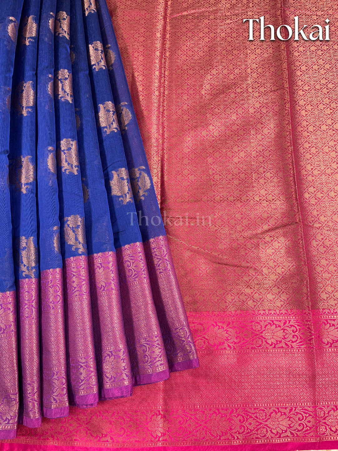 Royal blue banarasi chanderi cotton saree