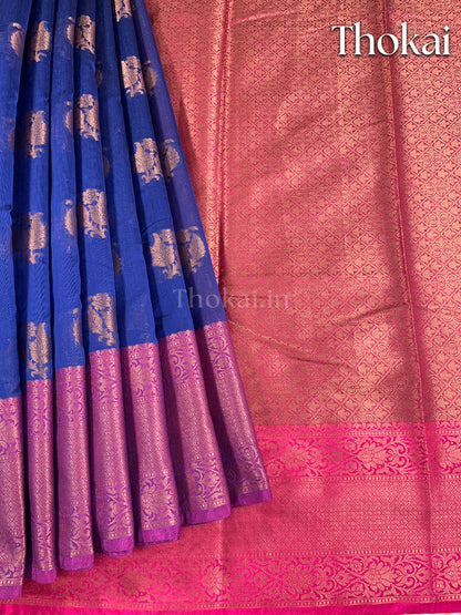 Royal blue banarasi chanderi cotton saree