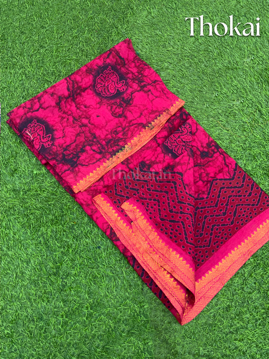 Beet red thokai sungudi cotton saree