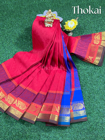 Dark pink and royal blue semi silk saree