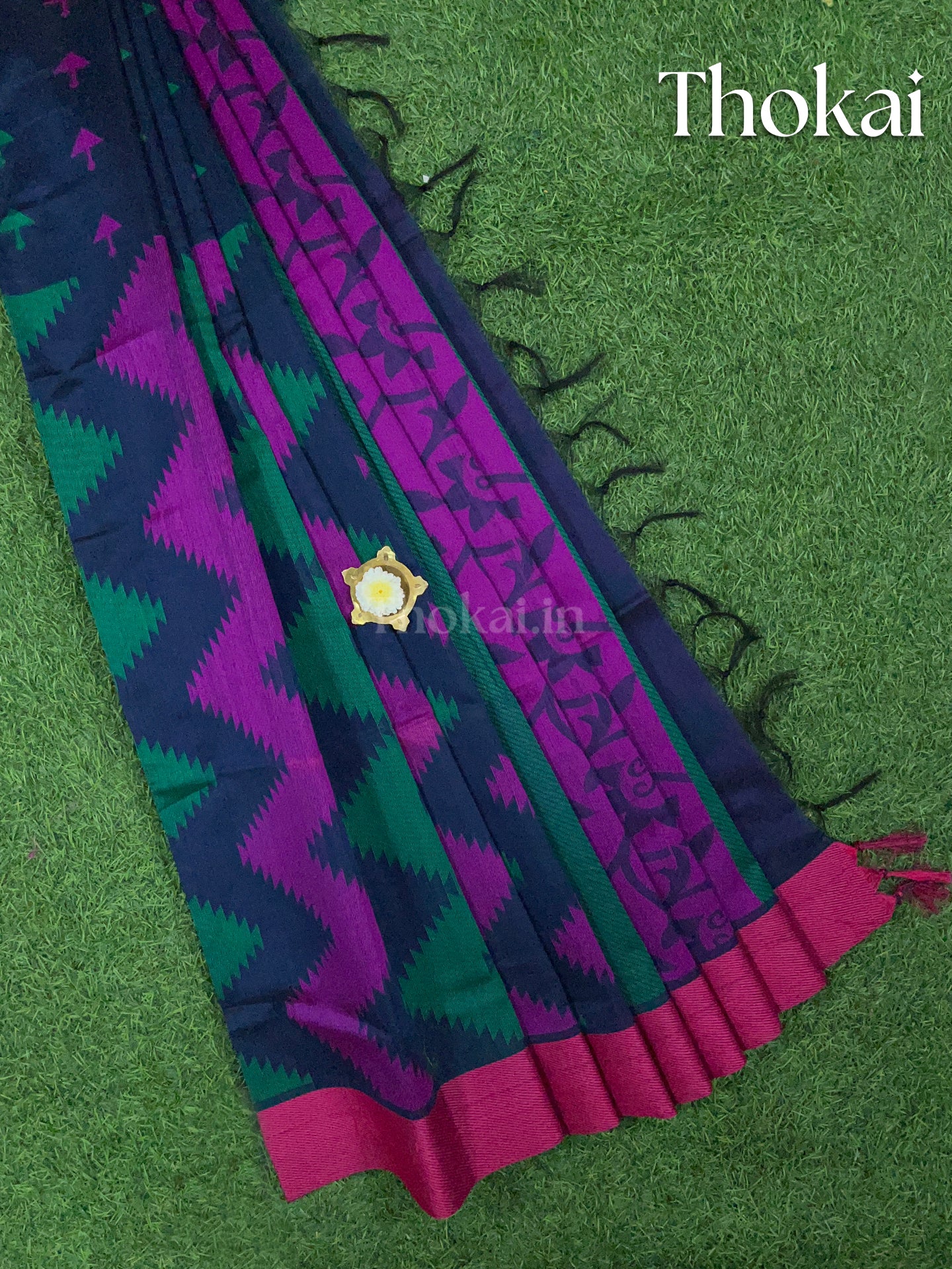 Ink blue and violet chanderi silk cotton saree