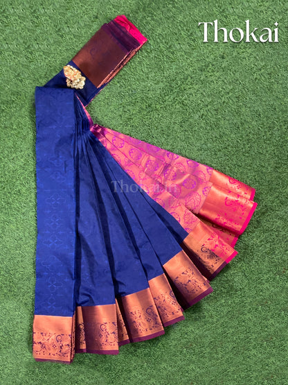 Dual shade of blue and pink semi silk saree