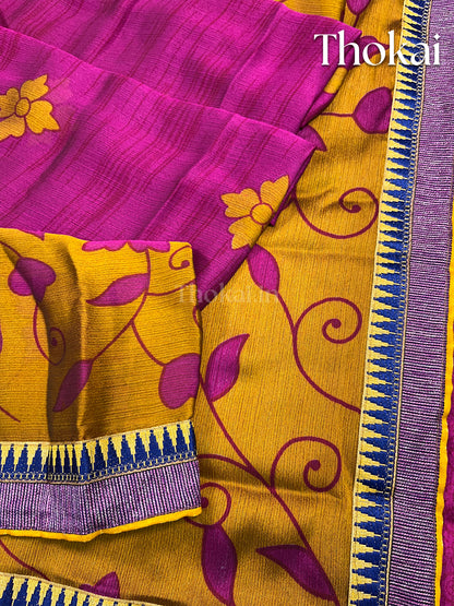 Mustard yellow and pink georgette saree