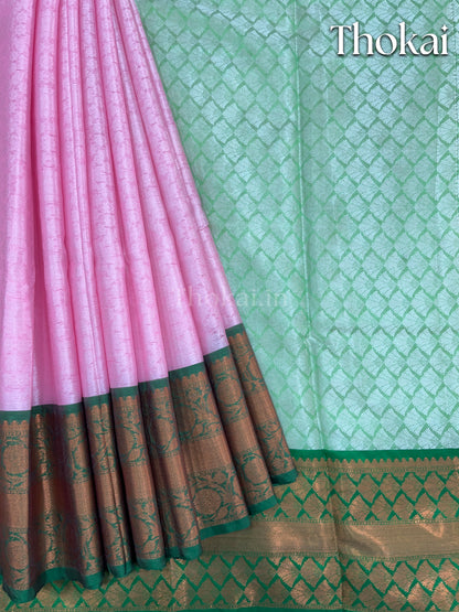 Pink banarasi kora muslin saree