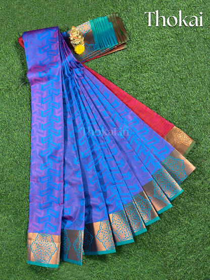 Dual shade of blue and maroon semi silk saree